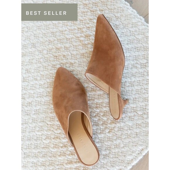 Jenni Kayne Kitten Heel Mules Oiled Suede Walnut 40 NWOB Tan beige - Picture 9 of 9